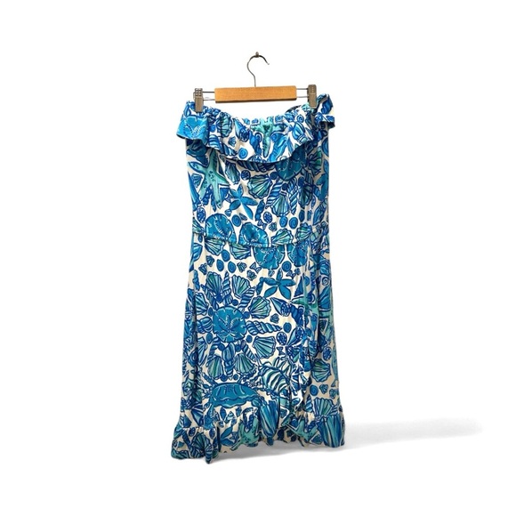 Lilly Pulitzer Flor Shorely Blue Sailors Valentine Ruffle Strapless Mini Dress - Picture 6 of 6